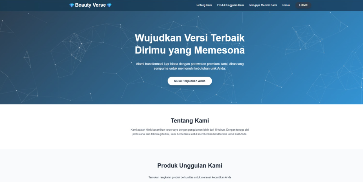 Halaman utama website klinik kecantikan Beauty Verse