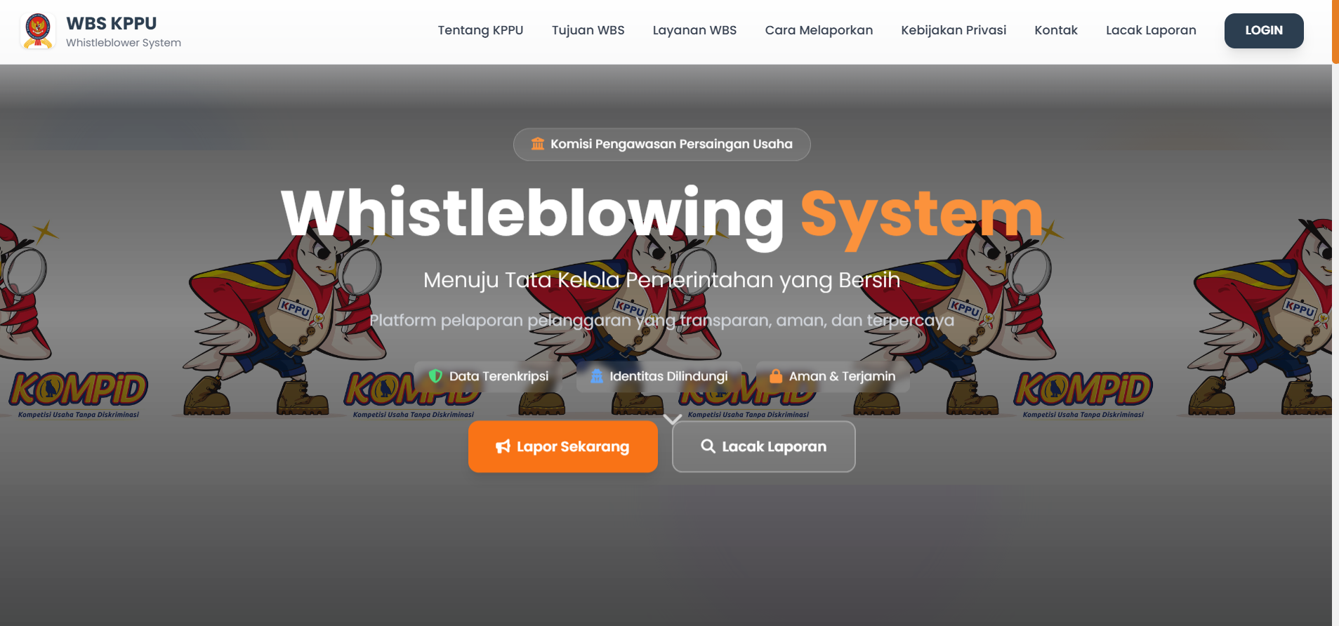 Halaman utama Whistleblowing System KPPU